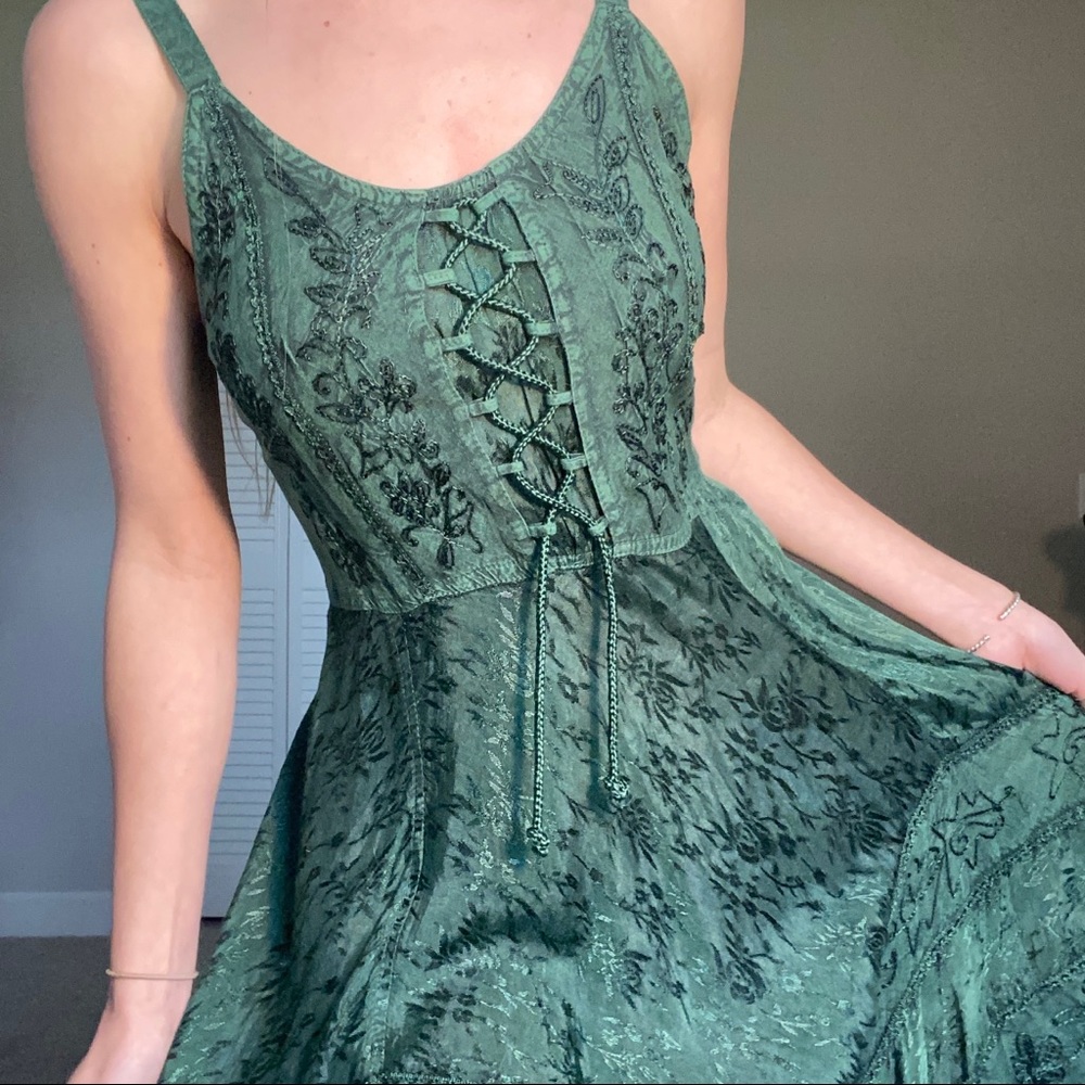 Green Metallic Woodland Maxi Dress